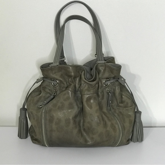 Cole Haan Metallic Green Leather Tassel Drawstring Satchel Handbag - Picture 3 of 10